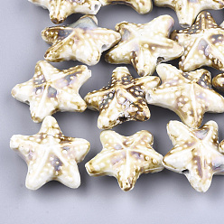 Льняное Полотно Фарфоровые бусины ручной работы, фантазии античного стекла фарфора, морская звезда / морские звезды, белье, 35~36x37~38x15~17 мм, отверстие : 2~3 мм
