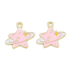 Pink Pendentifs en émail , charmes étoiles, or, rose, 16x18x1mm, Trou: 1.6mm