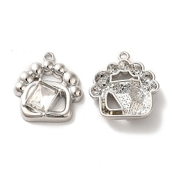 Clear Alloy Pendant, with Glass, Platinum, Lead Free & Cadmium Free, Bag Charm, Clear, 22x20x4.5mm, Hole: 1.5mm