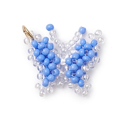 Королевский синий Подвески-бабочки из стеклянного бисера, с 304 кольцом из нержавеющей стали, королевский синий, 18x22.5x4.5 мм, отверстие : 3.5 мм