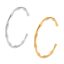 Золотой & Цвет Нержавеющей Стали 2 шт. 2 цвета 304 браслеты-манжеты из нержавеющей стали, бамбуковый браслет из палочек, золотые и нержавеющая сталь цвет, 1/4 дюйм (0.5 см), внутренний диаметр: 2-3/8x2 дюйм (6.05x5.2 см), 1 шт / цвет