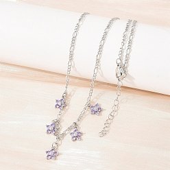 Платина Женские колье-нагрудники с подвеской в виде цветка сиреневого цвета, украшенной кубическим цирконием и инкрустированной латунью., долговечный, стойки покрытие, без свинца и без кадмия, платина, 15.94 дюйм (40.5 см)