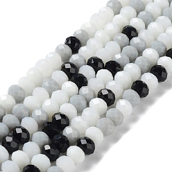 Noir Chapelets de perles en verre, facette, rondelle, noir, 8x6mm, Trou: 1mm, Environ 65~68 pcs/chapelet, 15.7~16.1 pouce (40~41 cm)