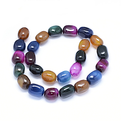 Mixed Color Natural Agate Beads Strands, Drum, Dyed & Heated, Mixed Color, 16~17x11~12mm, Hole: 1.5mm, , about 23~25pcs/strand, 15.3 inch(39cm)