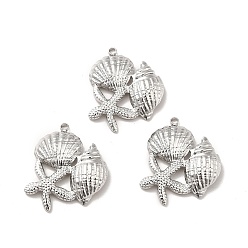 Нержавеющая Сталь Цвет Не тускнеющие 304 подвески из нержавеющей стали, морские звезды и формы раковин, цвет нержавеющей стали, 21x20x4 мм, отверстие : 1.4 мм
