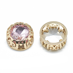 Розовый Шить на горный хрусталь, стекло горный хрусталь, с легкими золотыми тонами латуни, аксессуары для одежды, плоско-круглые, светло-розовый, 14.5x7 мм