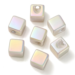 Old Lace UV Plating Rainbow Iridescent Acrylic Beads, Cube, Old Lace, 15x15x15mm, Hole: 3.8mm