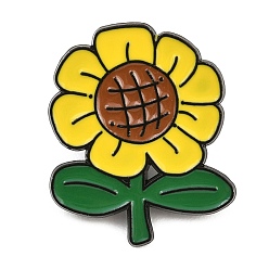 Yellow Sunflower Enamel Pins, Alloy Lapel Pin Backs for Backpack Clothes, Black, Yellow, 28x24mm