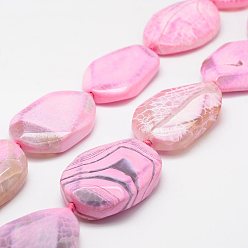 Rose Nacré Chapelets de perles en agate veines de dragon naturelles , teint, ovale, perle rose, 36~52x28~36x6~11mm, Trou: 2.5mm, 16.9 pouce (43 cm)