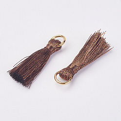 Saddle Brown Cannetille Nylon Tassel Pendant Decorations, with Iron Findings, Golden, Saddle Brown, 30~32x7x4mm, Hole: 4x5mm
