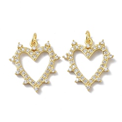 Real 18K Gold Plated Brass Micro Pave Clear Cubic Zirconia Pendants, Long-Lasting Plated, with Jump Ring, Heart, Real 18K Gold Plated, 22.5x20x2.5mm, Jump Ring: 5x1mm, Inner Diameter: 3mm