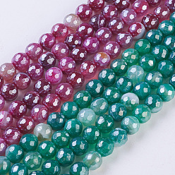 (52) Непрозрачная лаванда Нити бусин из натурального окрашенного и нагретого полосатого агата/полосатого агата, гальваническое покрытие, граненые, круглые, разноцветные, 6 мм, отверстие : 0.8 мм, около 62 шт / нитка, 14.57'' (37 см)