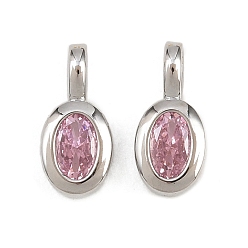 Платина Латунные микро проложить кубического циркония подвески, овальные амулеты, платина, 13x6x4.5 мм, отверстие : 3.5x2.5 мм