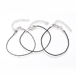 Черный Китайские вощеные браслеты из хлопкового шнура, с железными витой цепочки и цинкового сплава омаров коготь застежками, чёрные, 6-3/4 дюйм (17.2 см)