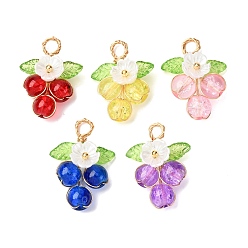 (52) Непрозрачная лаванда Подвески из окрашенного распылением кракле из стекла, цветок, с медной проволокой и прозрачными акриловыми подвесками, разноцветные, 25x17.5x6.5 мм, отверстие : 3.5 мм