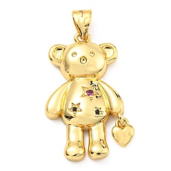 Разноцветный Стойка металлическая латунная микропрофилированная кубическая циркония подвески, без кадмия и без свинца, долговечный, реальный 18 k позолоченный, медведь, красочный, 27x16x4 мм, отверстие : 5x3 мм