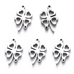 Нержавеющая Сталь Цвет Устойчивы к потускнению 201 соединители из нержавеющей стали, лазерная резка, клевер, цвет нержавеющей стали, 17x10.5x1.5 мм, отверстие : 1.6 мм