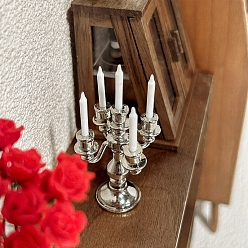 Платина Подсвечник из сплава мини-модель, cmолой, аксессуары для кукольного домика с микро-ландшафтом, притворяясь опорными украшениями, платина, 55x30 мм
