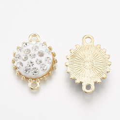 Crystal Alloy Links connectors, with Polymer Clay Rhinestone, Flat Round, Light Gold, Crystal, 19x14.5x5mm, Hole: 1.5mm