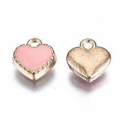 Pink Alloy Enamel Charms, Heart, Light Gold, Pink, 8x7.50x2.50mm, Hole: 1.5mm