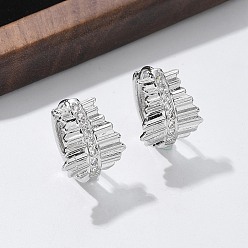 Платина Серьги-кольца из латуни с прозрачным кубическим цирконием, платина, 15.5x13x12.5 мм