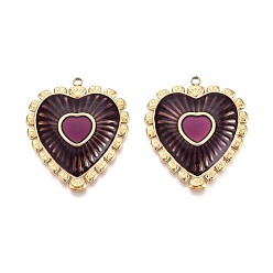 Фиолетовый 304 подвески из нержавеющей стали и эмали, сердце прелести, ионное покрытие (ip), реальный 18 k позолоченный, фиолетовые, 34.5x28.8x4 мм, отверстие : 1.6~1.8 мм