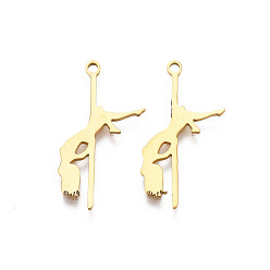 Real 18K Gold Plated 201 Stainless Steel Pendants Ion Plating(IP), Dancer, Real 18K Gold Plated, 25x13.5x1mm, Hole: 1.5mm