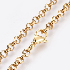 Golden 304 Stainless Steel Rolo Chain Necklaces, with 304 Stainless Steel Beads and Clasps, Golden, 17.2 inch(43.8cm), 4mm