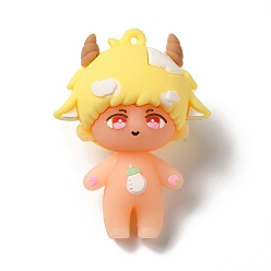 Желтый Пвх пластиковые мультфильм большие подвески, Созвездие Тельца обереги для детей, для изготовления брелка, желтые, 51.5x38.5x26.5 мм, отверстие : 1.8 мм