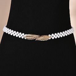 Золотой Эластичные ремни-цепочки из листового сплава и пластика с имитацией жемчуга, круглые бусины для платья, белые, золотые, 600 мм