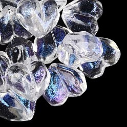 Clear Transparent Glass Beads, Faceted, Heart, Dyed & Hearted, with Glitter Powder, Clear, 12.5~13x14.5~15x9~9.5mm, Hole: 0.8~1.2mm, about 505pcs/1000g