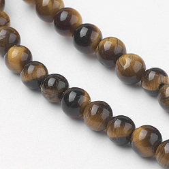 Tiger Eye Natural Yellow Tiger Eye Bead Strands, Round, Grade AB+, 4~4.5mm, Hole: 1mm, about 85~90pcs/strand, 14.9 inch(38cm)
