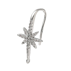 Платина Латунные серьги-кольца из прозрачного кубического циркония, звезда, платина, 24x13x10 мм, отверстие : 1 мм, штифты : 0.8 мм