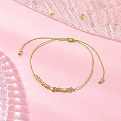 Перидот Натуральные круглые бусины перидота плетеные браслеты из бисера для женщин, с регулируемой плетеной нейлоновой нитью и стеклянными бусинами, граненые, внутренний диаметр: 3 дюйм (7.6 см)