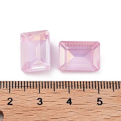 Light Rose Glass Rhinestone Cabochons, Point Back & Back Plated, Faceted, Rectangle, Light Rose, 14x10x5.5mm