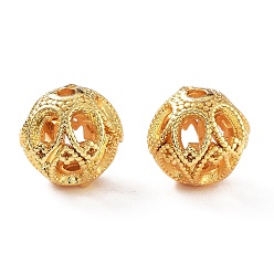 Настоящее золото 18K Стойки обшивки латунные бусины, без кадмия и без свинца, полый круглый со слезинкой, реальный 18 k позолоченный, 7.7x8 мм, отверстие : 1.2~1.4 мм