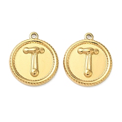 Настоящее золото 18K 304 подвески из нержавеющей стали, плоский круглый кулон с молотком, ионное покрытие (ip), реальный 18 k позолоченный, 18x16x2.5 мм, отверстие : 1.2 мм