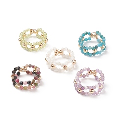 Mixed Stone Gemstone & Brass Braided Beaded Circle Ring Wrap Stretch Ring for Women, US Size 10 1/4(19.9mm)