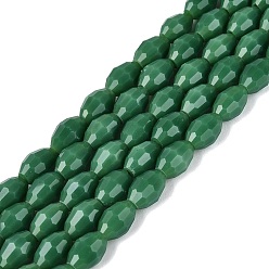 Sea Green Opaque Solid Color Glass Beads Strands, Rice, Faceted, Sea Green, 8~9x5~6mm, Hole: 0.9~1mm, about 67~68pcs/strand, 22.83~23.62 inch(58~60cm)