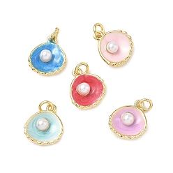 (52) Непрозрачная лаванда Оболочка латунные амулеты, с абс пластмассовой имитационной жемчужиной, реальный 18 k позолоченный, без кадмия и без свинца, с целью перехода в кольце, разноцветные, 14.5x13x5 мм, отверстие : 3 мм