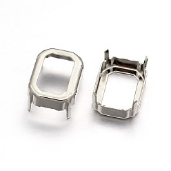 Платина Прямоугольный восьмиугольный латунный пришивной штырь, настройки когтей для остроконечных страз, настройки открытой спины, платина, 18x13x0.4 мм, пригодный для 13x18 кабошонов mm