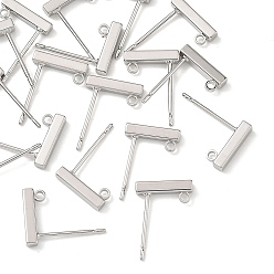 Platinum SHEGRACE Brass Stud Earring Findings, with Loop, Cadmium Free & Lead Free & Nickel Free, Long-Lasting Plated, Platinum, 10x2mm, Hole: 1.3mm, Pin: 11x0.7mm