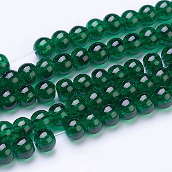 Dark Green Spray Painted Crackle Glass Beads Strands, Round, Dark Green, 4mm, Hole: 1.1~1.3mm, about 200pcs/strand, 31.4 inch