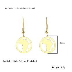 Золотой Серьги с подвесками в форме африканской карты, с 304 крючков из нержавеющей стали, золотые, 20 мм