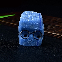 Синий Авантюрин Натуральный синий авантюрин еж скульптура витрина украшения, в очках, для домашнего офисного стола, 32x23x45 мм
