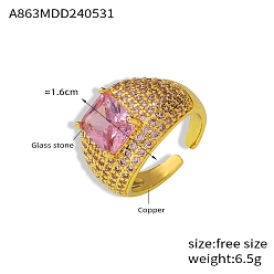 Pink Латунь микро проложить кубический цирконий палец кольцо, со стеклом, для женщин, золотые, розовые, 16 мм, внутренний диаметр: регулируемый