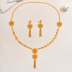 Золотой Преувеличенные серьги и ожерелья из цинкового сплава с кисточками для женщин, свадебный комплект, золотые