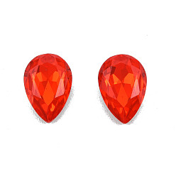 Siam K9 Glass Rhinestone Cabochons, Pointed Back & Back Plated, Faceted, Teardrop, Siam, 10x7x3.7mm