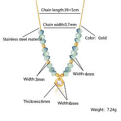 Зеленый Женские ожерелья с плоским круглым кулоном из стеклянных бусин с кристаллами из нержавеющей стали и стразами, реальный 18 k позолоченный, зелёные, 15.35 дюйм (39 см)