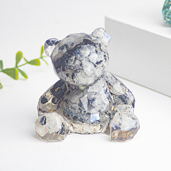 Лунный Камень Украшения для выставки товаров из смолы, с крошкой из натурального лунного камня, граненая фигурка медведя, украшение для дома по фэн-шуй, 53x62x65 мм